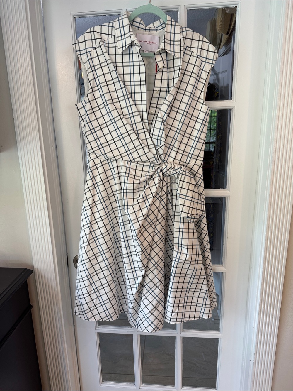 Carolina Herrera white plaid shirt dress sleeveless size 14 NWT